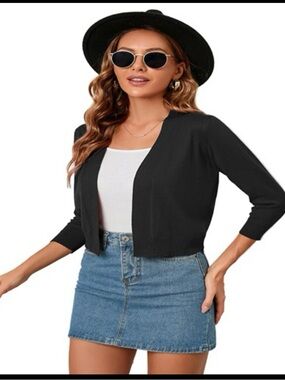 Women's Black Cropped Open-Front Cardigan Sweater